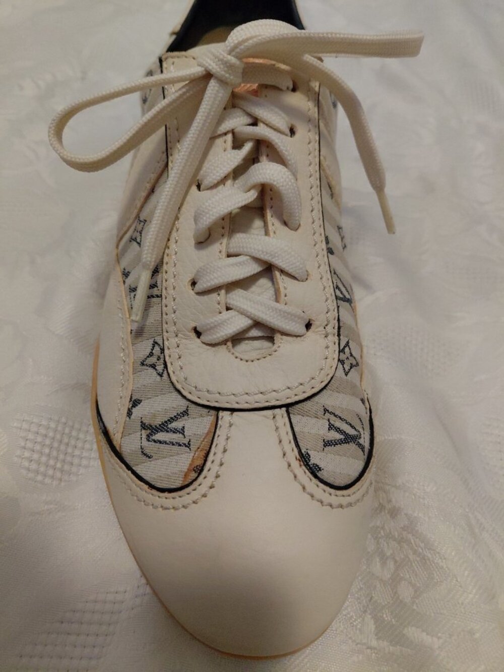 Louis Vuitton Sneakers Monogram Canvas & Leather Striped Ivory 36.5 - Picture 5 of 16